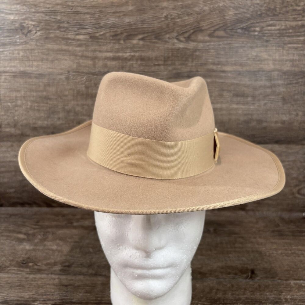 Camp The Label Hat Fedora Fitted Girls 50cm Beige Wool Wide Brim Bow Felt Fall